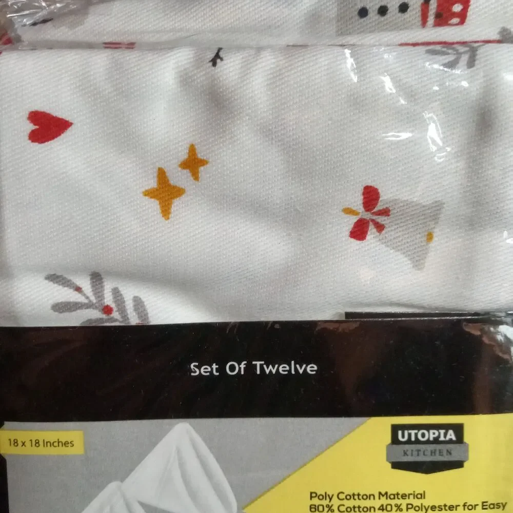 Utopia Kitchen Snowman White Cloth Napkins [12 Pack, 18x18 Inch] Cotton Blend...